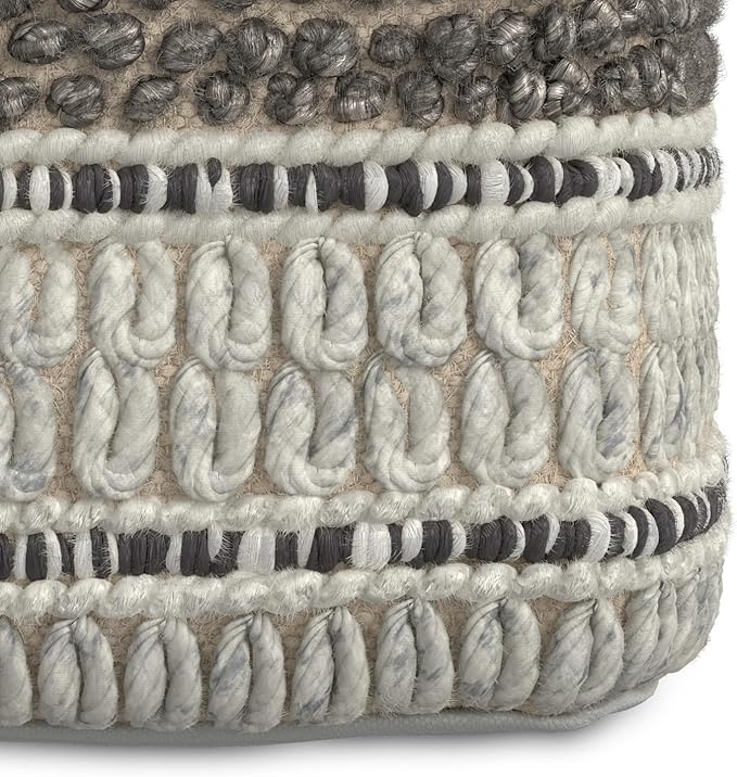 SIMPLIHOME Grady Contemporary Square Pouf in Earth Tone Brown Handloom Woven for the Living Room, Bedroom and Kids Room