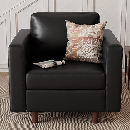 ABCASA Faux Leather Oversized Accent Chair with Storage Deep Seat Single Sofa Large Reading Armchair for Living Room Bedroom Office Black Set of 2