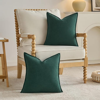 FUTEI Christmas Dark Green Chenille Throw Pillow Covers 22x22 Inch Set of 2,Edges Double-Stitched Cushion Cases,Modern Home Decor for Couch Living Room