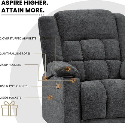 EONIX Dual Motor Lay Flat Power Lift Recliner Chair for Elderly, Electric Recliner Lift Chair for Adults with Heat and Massage, Cup Holders, 400lbs Heavy Duty, SLRY014062, Dark Grey