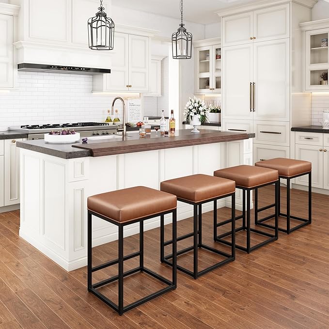 PHI VILLA Brown Bar Stools Set of 3-24 inch Counter Stools for Kitchen Island, Counter Height Bar stools
