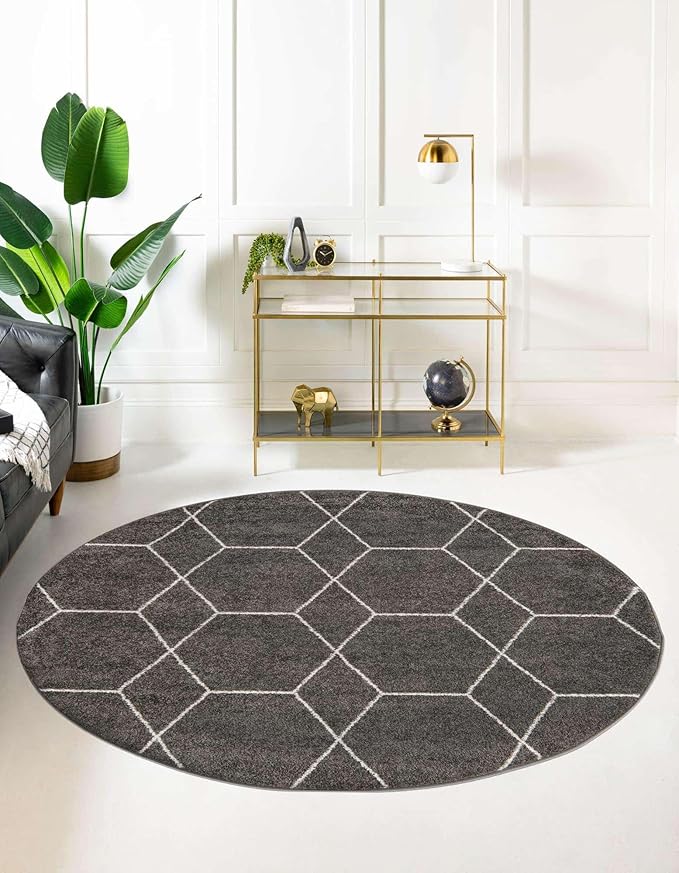 Unique Loom Trellis Frieze Collection Area Rug - Geometric (10' Round Dark Gray/Ivory)
