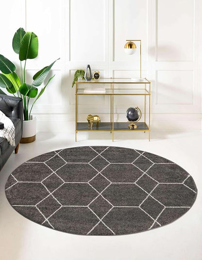 Unique Loom Trellis Frieze Collection Area Rug - Geometric (10' Round Dark Gray/Ivory)