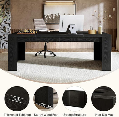 Tribesigns 70.9-Inch Executive Desk, Large Wooden Computer Office Desk with Sturdy Double Pedestal Legs, Writing Table Business Workspace Home Office Furniture for Home Office (Black)