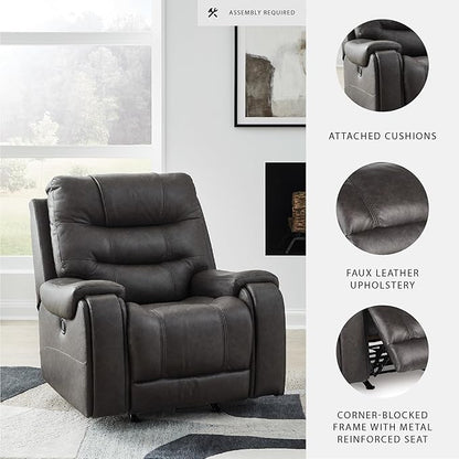 Signature Design by Ashley Trumble Modern Faux Leather Manual Rocker Recliner with Track Arms, Gray