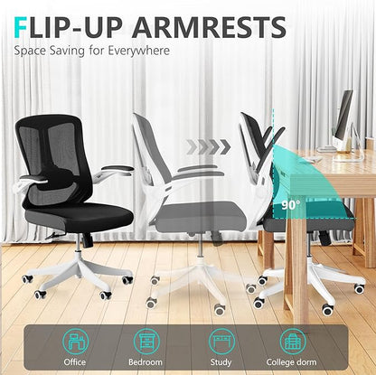 Office Chair,Ergonomic Comfy Home Desk Chair with 350LBS Capacity,High Back Gaming Chair with Wheels,Mesh Computer Chair,Lumbar Support, Adjustable Headrest,Flip-up Armrest (04Black)