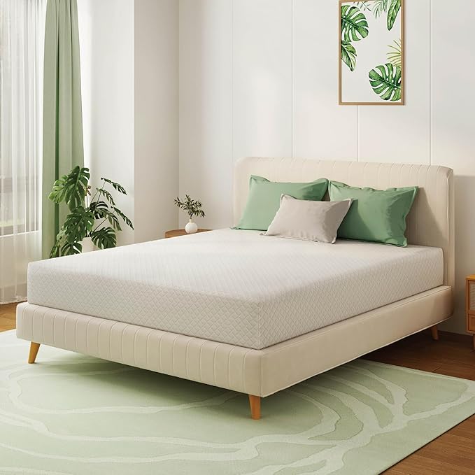Queen Mattress 10 Inch Green Tea Memory Foam Mattress for Cool Sleep & Pressure Relief,Medium Feel Support, Fiberglass Free, Bed in a Box, Removable Washable Cover, CertiPUR-US Certified