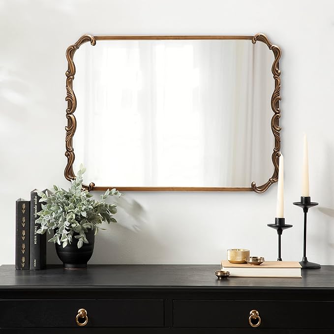 Kate and Laurel Brazelton Rounded Rectangle Ornate Traditional Mirror; 20 x 27; Gold; Ornamental Round Rectangular Classic Framed Wall Mirror