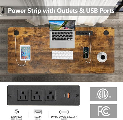 farexon Electric Standing Desk 70.8 x 27.5inch with Outlets,Rolling Stand up Desk with Oversized Mouse Pad, 3 USB Ports & 3 Power Outlets, 4 Caster, 4 Preset Heights Easy to Set for Home Office(Brown)