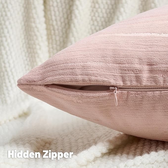 FUTEI Pink Chenille Decorative Throw Pillow Covers 26x26 Inch Set of 2,Soft Embossed Striped Textured Euro Pillow Shams,Modern Home Decor for Couch Bed Living Room