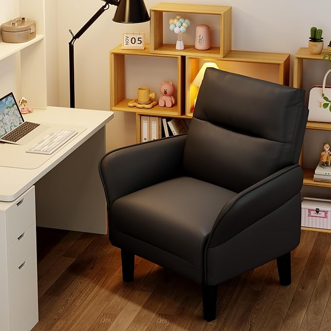 HAOBO Home Modern Black Accent Chair Upholstered Faux Leather Armchair for Bedroom Living Room Chairs Office Chair Leisure Chairs Set of 2
