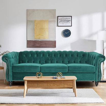 Living Room Velvet Sofa and Loveseat set, Mid Century Modern Upholstered Couch with Cushions, 2-Piece Home Sofa Furniture Sets, Comfy Tufted Chesterfield Couches for Living Room, Bedroom, Office