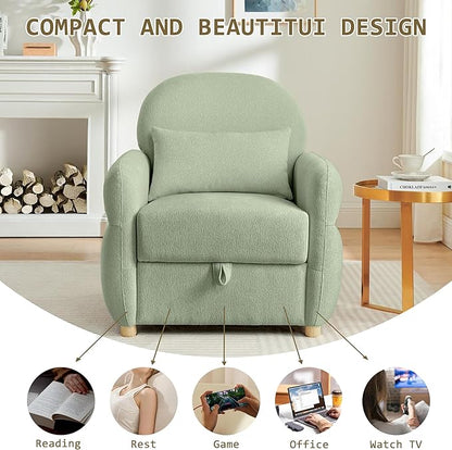 33.5" Accent Chair with Seat Storage Modern Reading Chair Accent Chairs for Living Room Armchair Bedroom,Apartment (Light Green, 33.5")