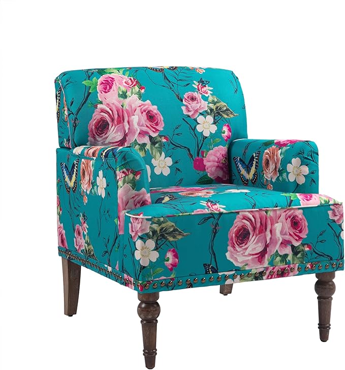 UIXE Floral Accent Chairs Set of 2, Living Room Arm Chair Modern Nailhead Trim Club Armchair, Comfy Upholstered Sofa Lounge Seat Reading Seat Bedroom Side Seating for Home Office