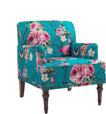 UIXE Floral Accent Chairs Set of 2, Living Room Arm Chair Modern Nailhead Trim Club Armchair, Comfy Upholstered Sofa Lounge Seat Reading Seat Bedroom Side Seating for Home Office
