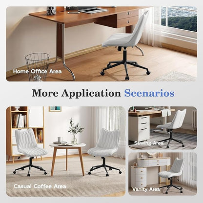 Armless Desk Chair, Armless Office Chair with Wheels, Small Desk Chair No Arms for Home Office, Swivel Vantiy Chair with Backs for Bedroom, Rolling Task Chair for Small Space, Black