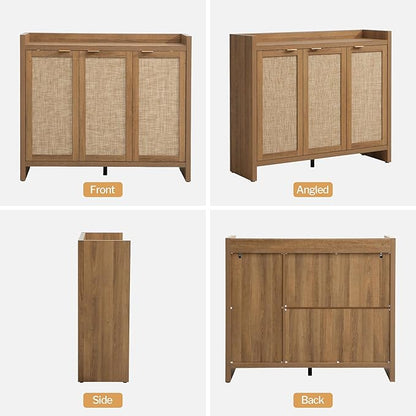 SICOTAS Shoe Storage Cabinet Set of 2, Large Tall Shoe Cabinet, Rattan Shoe Cabinet Storage for Entryway, Farmhouse Cabinet with Doors and Adjustable Shelves for Entryway Hallway Living Room