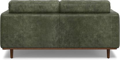 SIMPLIHOME Morrison 72-inch Wide Sofa in Moss Green Genuine Leather, Mid-Century Modern-Style Loveseat for Living Room, Single Bench Cushion, Removable Back Cushions, 2 Bolster Pillows