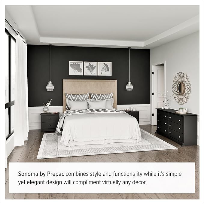 Prepac Sonoma Superior 5-Drawer Dresser for Bedroom - Spacious and Stylish Chest of Drawers, Measuring 17.75"D x 31.5"W x 44.75"H, In Black Finish