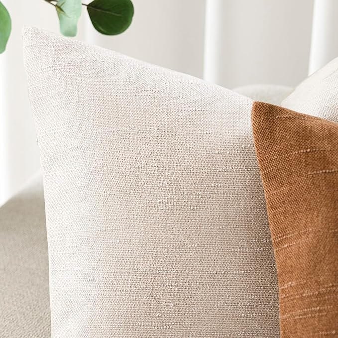 Foindtower Pack of 2 Soft Textured Throw Decorative Pillow Covers Square Accent Solid Cushion Cover Cozy Farmhouse Pillow Case with Zipper for Couch Sofa Bedroom Living Room 16x16 Inch, Light Beige