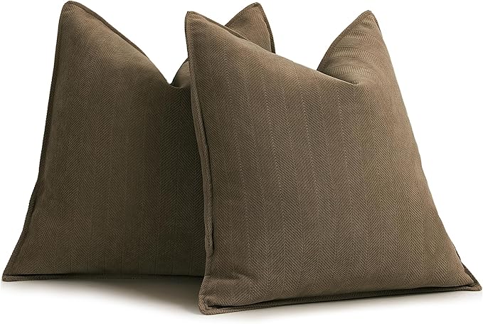 ZWJD Brown Pillow Covers 20x20 Set of 2 Chenille Throw Pillow Covers with Elegant Design Soft and Luxurious Decorative Throw Pillows for Couch, Bed, and Home Decor