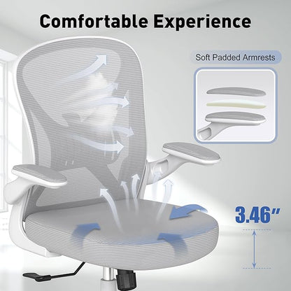 ZZH Ergonomic Office Chair Set of 10 with Adjustable Lumbar Support, Mesh Home Office Desk Chair with Wheels and Flip-up Arms, Grey