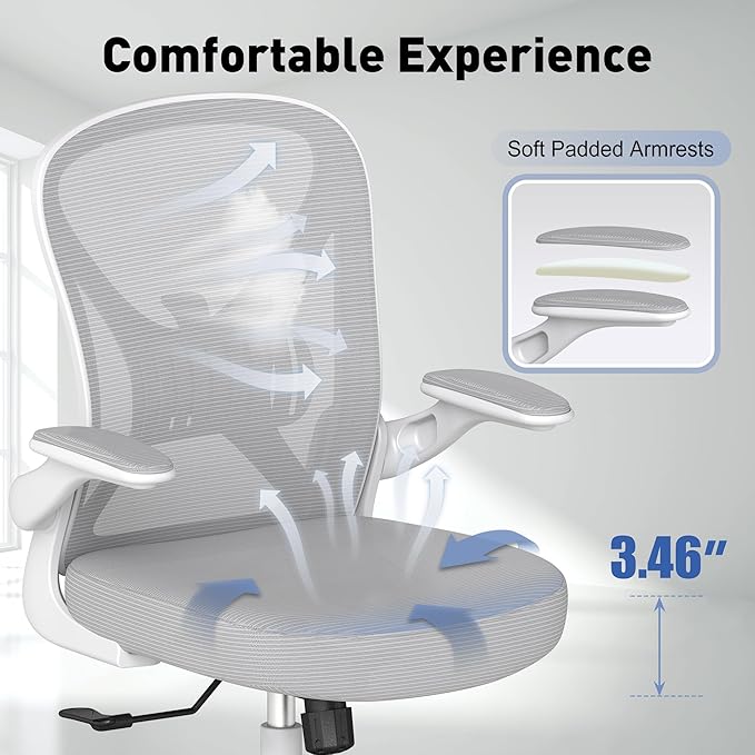 Ergonomic Office Chair Set of 2 with Adjustable Lumbar Support, Mesh Home Office Desk Chair with Wheels and Flip-up Arms, Grey