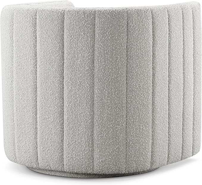 CHERS Rivet Mid-Century Modern Swivel Armchair, Bouclé Fabric Channel-Tufted Accent Chair, 360-Degree Rotating Lounge Chair with Ergonomic Design for Living Room, Bedroom, Home Theater, Light Gray