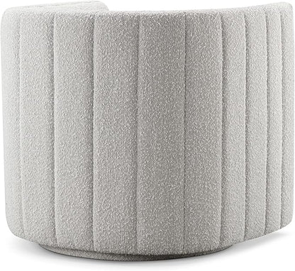 CHERS Rivet Mid-Century Modern Swivel Armchair, Bouclé Fabric Channel-Tufted Accent Chair, 360-Degree Rotating Lounge Chair with Ergonomic Design for Living Room, Bedroom, Home Theater, Light Gray