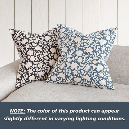 Foindtower Set of 2 Decorative Neutral Floral Throw Pillow Covers Accent Farmhouse Cushion Covers Boho Vintage Pillowcase for Couch Sofa Bedroom Living Room Home Decor,20×20 Inch,Dusty Blue