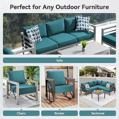 Luxury 6" Outdoor Cushions for Patio Furniture, 24x24x6" Thick Seat Cushion Set of 4, Fade Resistant Couch Chair Replacement Cushions High Density Deep Wicker Chair Cushion w/ Removable Cover, Green