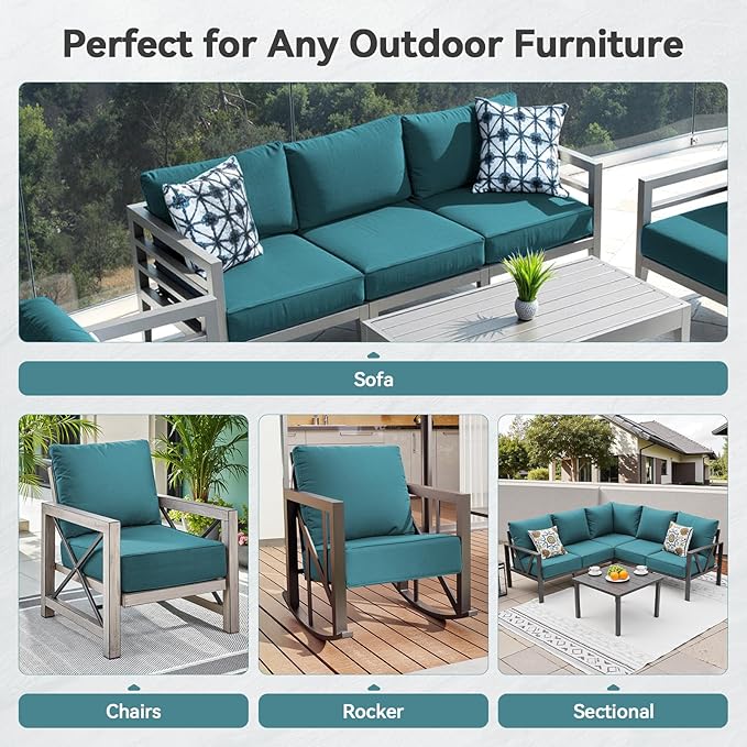 Luxury 6" Outdoor Cushions for Patio Furniture, 24x24x6" Thick Seat Cushion Set, Fade Resistant Couch Chair Replacement Cushions High Density Deep Wicker Chair Cushion with Removable Cover, Green