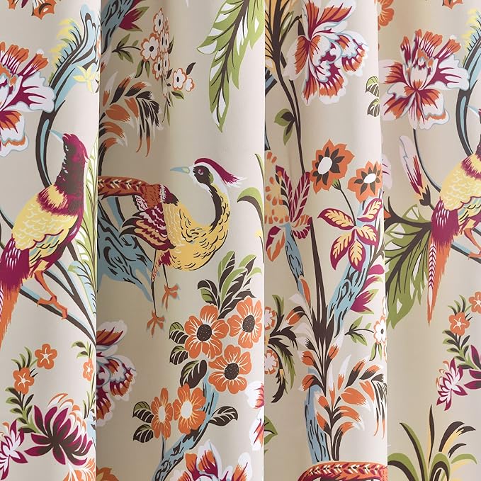 Lush Decor Dolores Light Filtering Window Panels, Pair, 52" W x 84" L, Neutral & Multi - Floral Curtains for Bedroom - Vintage Curtains - Coquette Room Decor