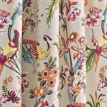 Lush Decor Dolores Light Filtering Window Panels, Pair, 52" W x 84" L, Neutral & Multi - Floral Curtains for Bedroom - Vintage Curtains - Coquette Room Decor