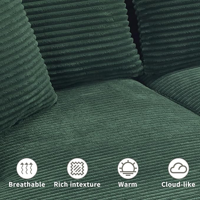 PELUMY 108.7" L-Shaped Modular Sectional Sofa with Oversized Chaise, Cloud Couch with Memory Foam, No Assembly Required Sleeper Sofa for Small Space Living Room, Apartment (Green, Corduroy)