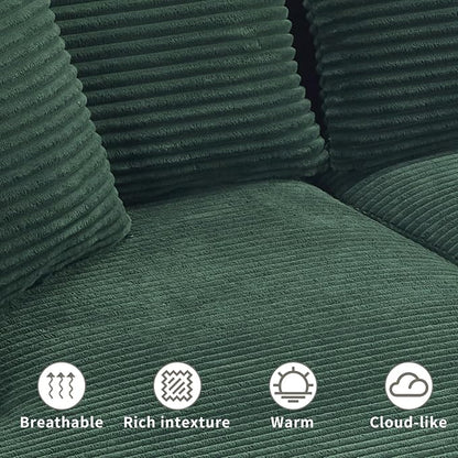 PELUMY 108.7" L-Shaped Modular Sectional Sofa with Oversized Chaise, Cloud Couch with Memory Foam, No Assembly Required Sleeper Sofa for Small Space Living Room, Apartment (Green, Corduroy)