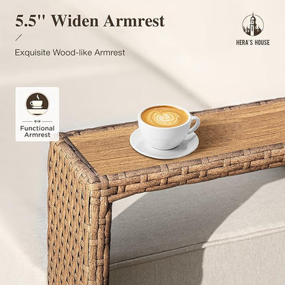 HERA'S HOUSE All Weather Patio Conversation Set，4 Pieces Patio Furniture Set, Sectional Outdoor Rattan Wicker Sofa with 5.3" Widened Armrest, Patio Couch, 10" Ultra Thick Comfy Sponge Cushion