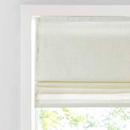 Madison Park Kyler Cordless Roman Shades - Single Panel, Lightweight Linen Blend Fabric, Natural Design, Easy Installation, Light Filtering Window Blind, Bedroom, Living Room Decor 31"W x 64"L Ivory