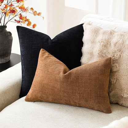 Foindtower Pack of 2 Soft Textured Throw Decorative Pillow Covers Lumbar Accent Solid Cushion Cover Cozy Farmhouse Pillow Case with Zippe for Couch Sofa Bed Living Room 12x20 Inch, Bronze