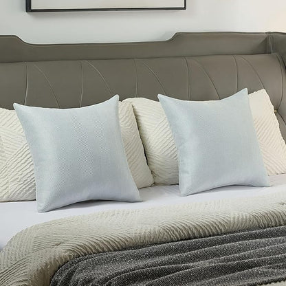 FUTEI Light Blue Chenille Throw Pillow Covers 16x16 Inch Set of 2,Soft Wide Chevron Textured Cushion Case,Farmhouse Home Decor for Couch Bed Living Room