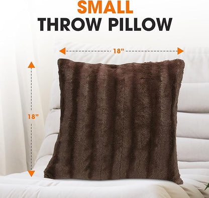 Cheer Collection Faux Fur Throw Pillows - Decorative Pillows for Couch, Bed Throw Pillows, Chocolate Accent Pillows for Bedroom or Living Room Aesthetic, Set of 2 Furry Throw Pillows, 18”x18”