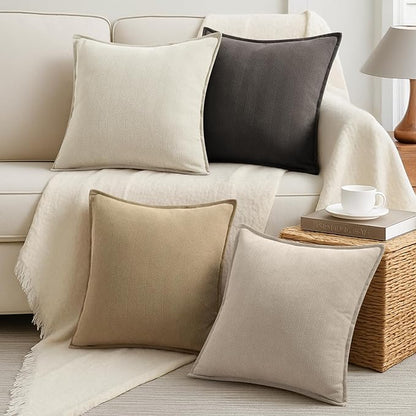 ZWJD Throw Pillow Covers 18x18 Set of 4 Chenille Pillow Covers with Elegant Design Soft and Luxurious Decorative Throw Pillows for Couch, Bed, and Home Decor