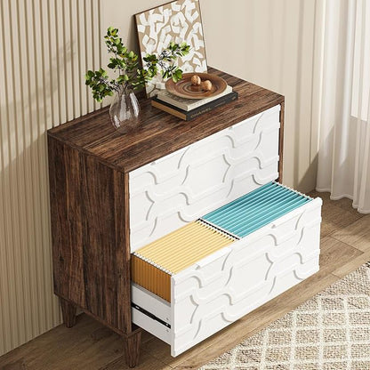 Tribesigns 2-Drawer File Cabinet, Lateral Filing Cabinet for A4/Letter/Legal Size, Office Storage Cabinet, Printer Stand with Storage Drawer for Home Office, White and Brown