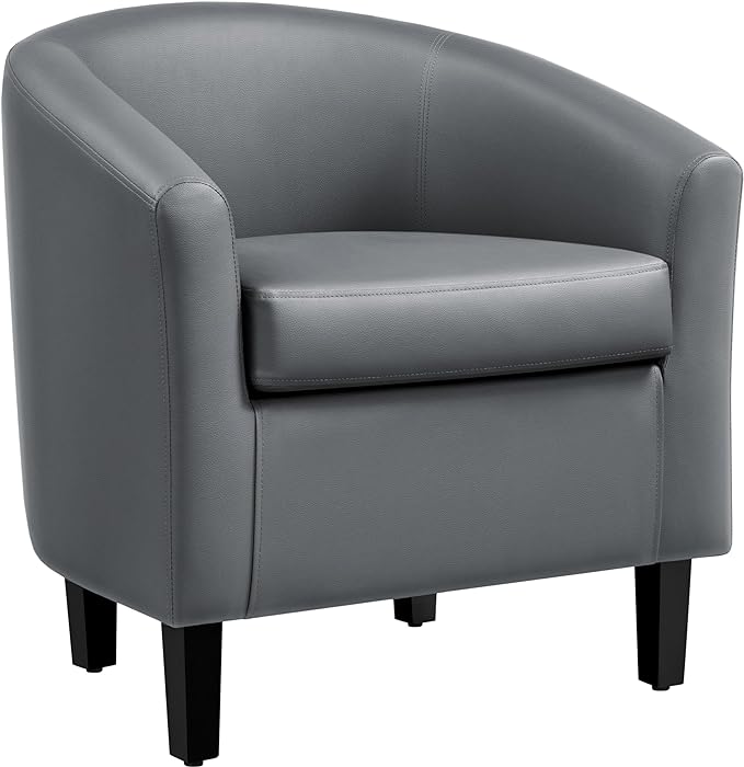 Yaheetech PU Leather Barrel Chair, Modern Accent Chair with Wood Sturdy Legs, Faux Leather Club Chair Comfy Armchair Modern Tub Chair for for Living Room Bedroom Waiting Room, Gray