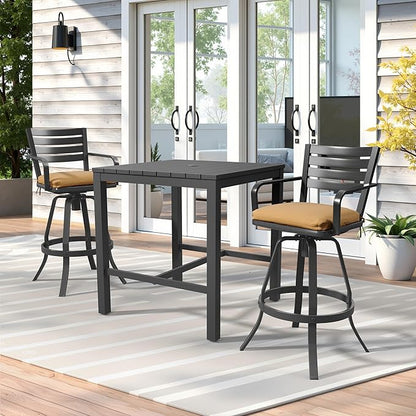Pellebant 29.5" Sunbrella Outdoor Bar Stools Set of 2, Aluminum Swivel Patio Bar Height Bar Stools with Back & Footrest, Rust-Proof Tall Barstools for Deck Lawn Garden,Teak