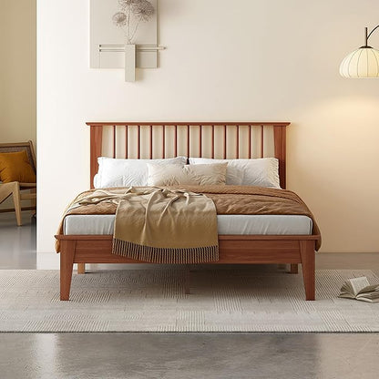 MUSEHOMEINC Solid Wood King Size Bed Frame with Headboard, Mid Century Modern Style,Wooden Slat Support, No Box Spring Needed, Large Under Bed Storage, Easy Assembly (King)