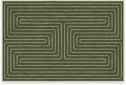 RUGGABLE x Jonathan Adler Machine Washable Modern Area Rug – Labyrinth Fern Green 2x3, Stain-Resistant, Non-Slip – Small Rugs for Living Room, Bedroom, Hallway, Entryway & Bathroom–with Standard Pad