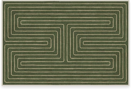 RUGGABLE x Jonathan Adler Machine Washable Modern Area Rug – Labyrinth Fern Green 2x3, Stain-Resistant, Non-Slip – Small Rugs for Living Room, Bedroom, Hallway, Entryway & Bathroom–with Standard Pad