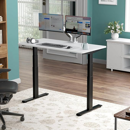3 Stages Dual Motor Electric Standing Desk with One Piece Desktop, 48 x 24 Inch Adjustable Height Sit to Stand Up Desk for Home Office, Work & Study, Black Frame & Brown Desktop (2 Packages)