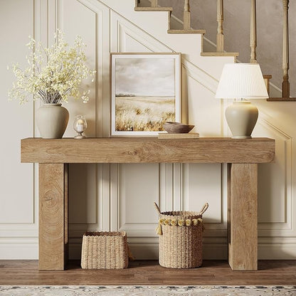 Tribesigns 63" Farmhouse Console Table, Natural Wooden Sofa Table Rectangular Accent Console for Entryway, Hallway & Living Room (Natural)